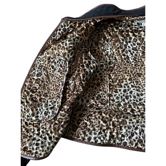 Tasha Polizzi Quilted Black Trimmed Fitted Jacket Animal Print Lined Size Large - Picture 4 of 6